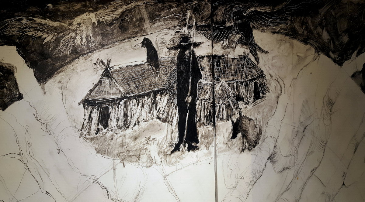 Detalje med Odin og Valhalla i værket Yggdrasil - Livets træ er proces